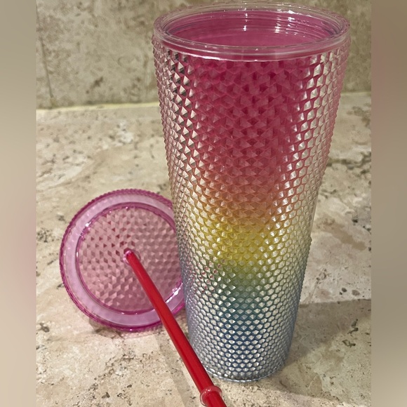 NWT 🌈 Rainbow Studded Tumbler Cold Drink Colorful 24oz - Picture 7 of 10